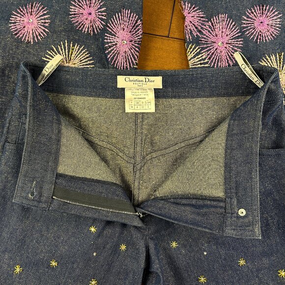 Vintage Dior SS 2002 'Firework' Flared Denim Trouser Pants (US 2) - Picture 14 of 16